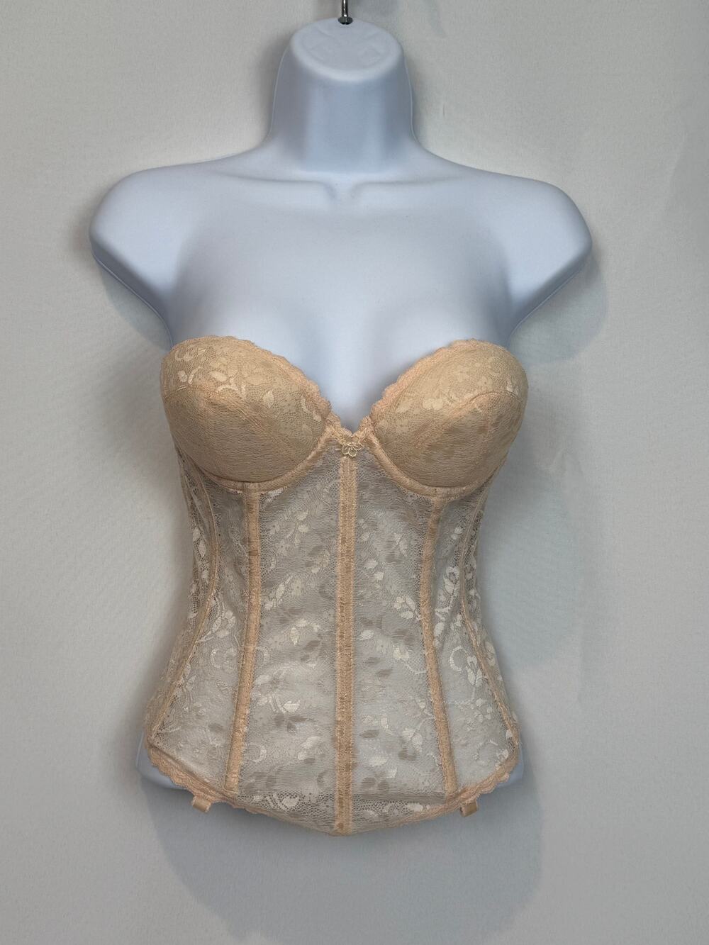 Carnival Vintage Ivory Lace Longline Bustier Bra 32C ILGWU Union Made Bridal